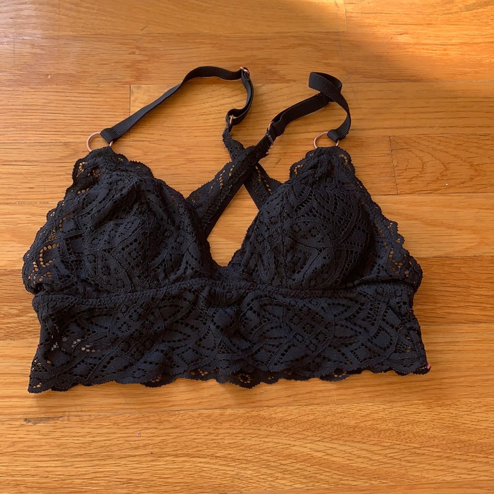 Black lace cross back bralette